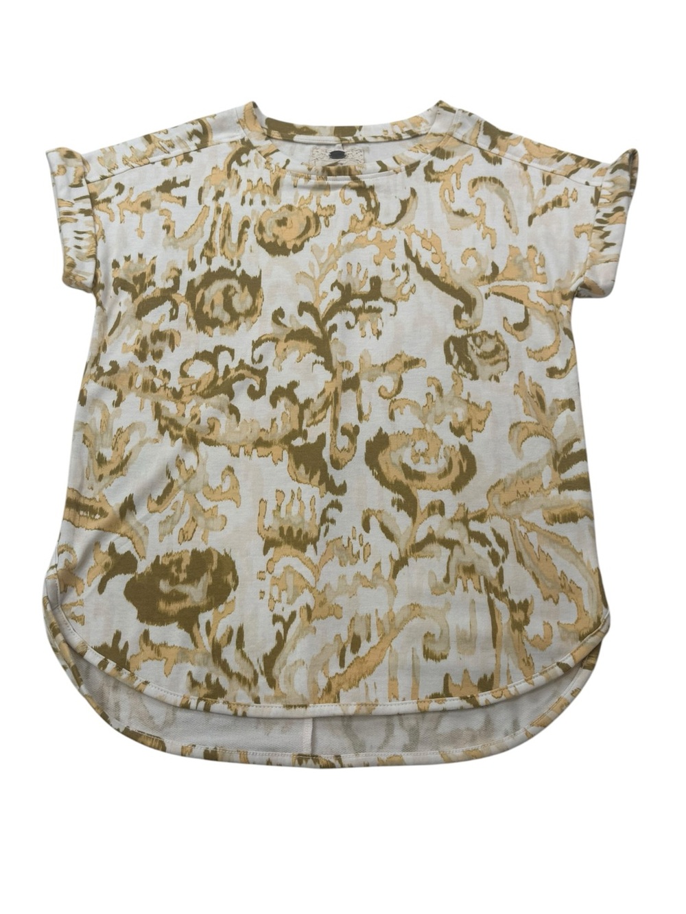 Cupio Beige Patterned Top w/ Watercolor Print Size Small Womens